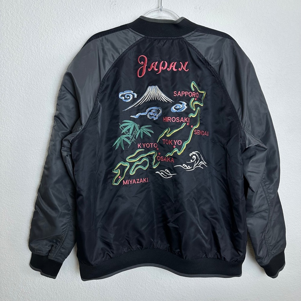 Gap‎ Mens Souvenir Bomber Jacket Black Embroidered Japan Mt Fuji XL 910728-00